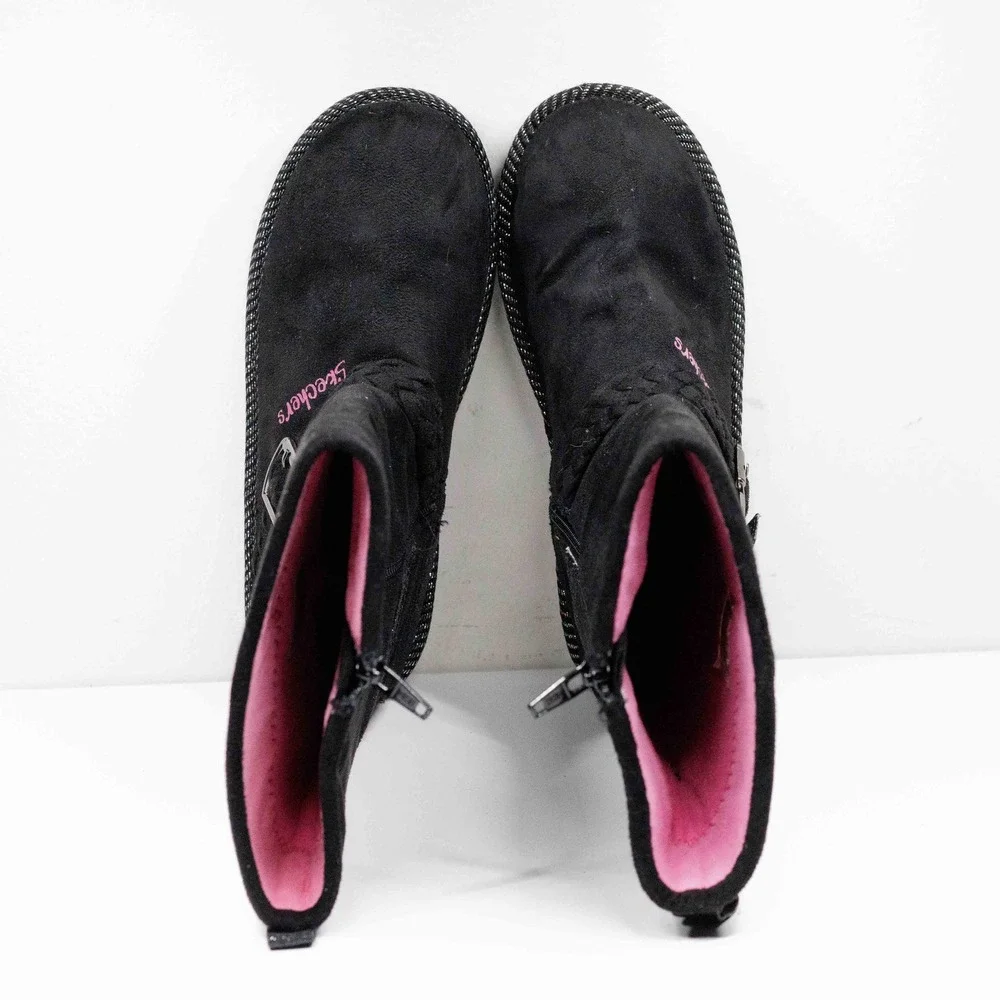 SKECHERS Toasty Toes Black Pink Fleece‎ Lined Winter Boots Youth Girls Sz 2